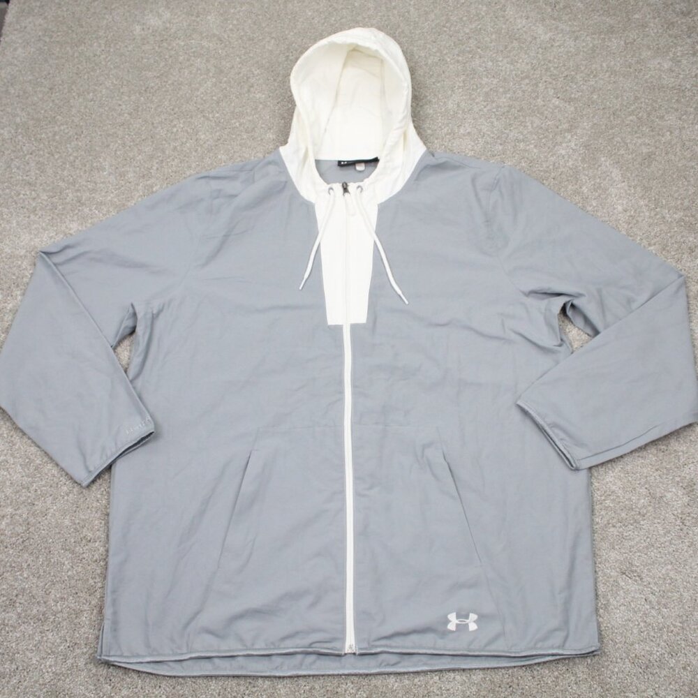 Under Armour Jacket Mens 2XL XXL Gray/White UA Storm L/S Full Zip Hooded Coat